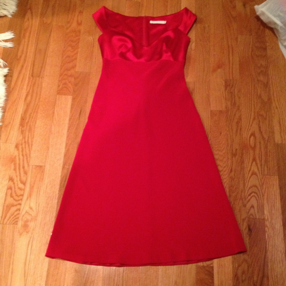 Tahari Red Cap-Sleeve A-Line Dress